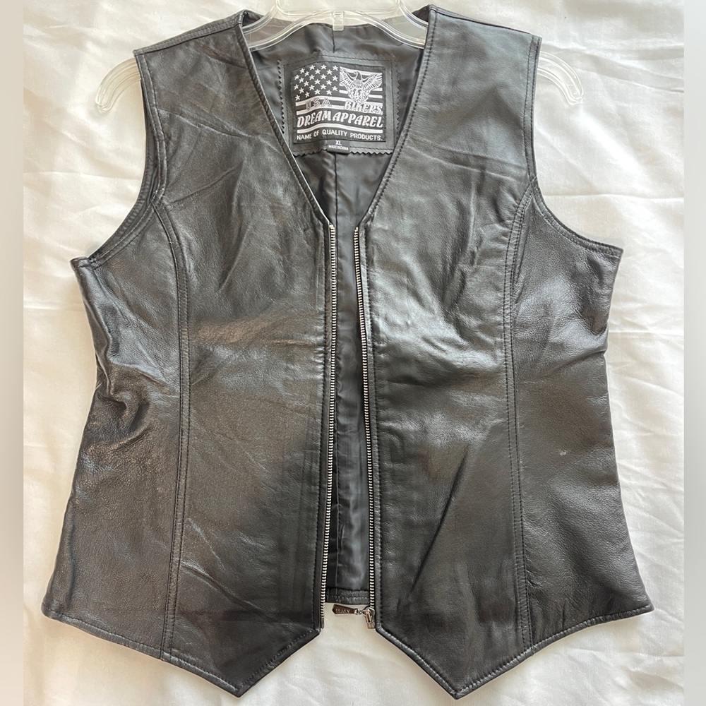 USA Bikers Dream Apparel, Black, Front Zip, Motorcycle Leather Vest